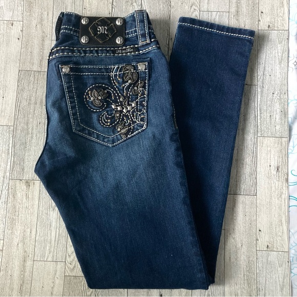 Miss Me Dark Blue Skinny Jeans with Embellished Pocket - Picture 1 of 4